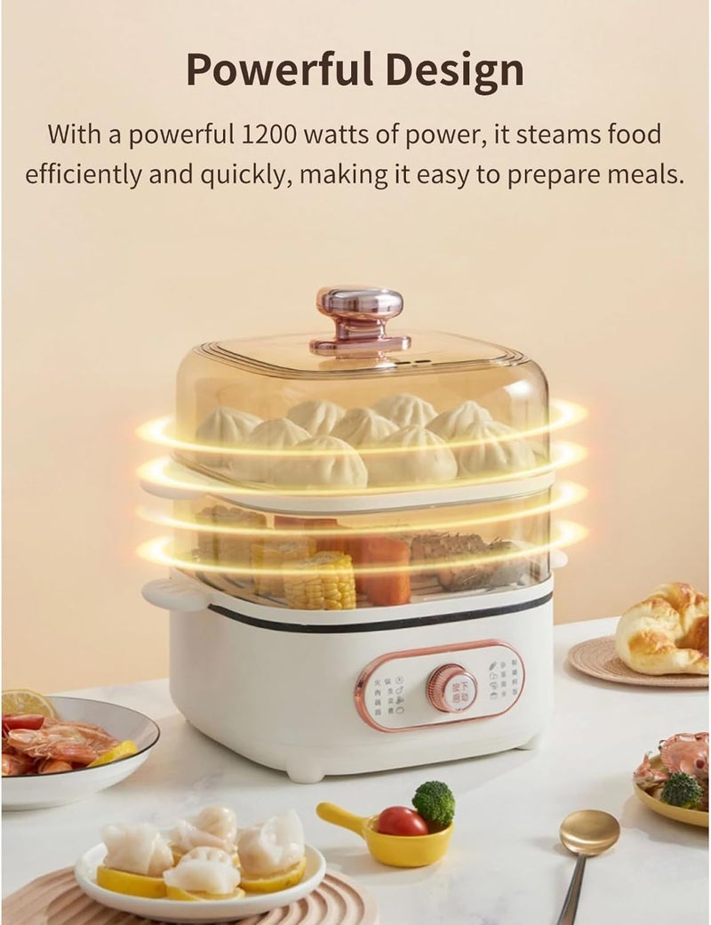 Wisoqu Two Tier Food Steamer, 1200W Electric Hot Pot with Steaming Plate, Mini Hot Pot for Fast Simultaneous Cooking, 10.5L Stackable Multipurpose Cooker for Soup Noodles Oatmeal (PP+pc - Image 5